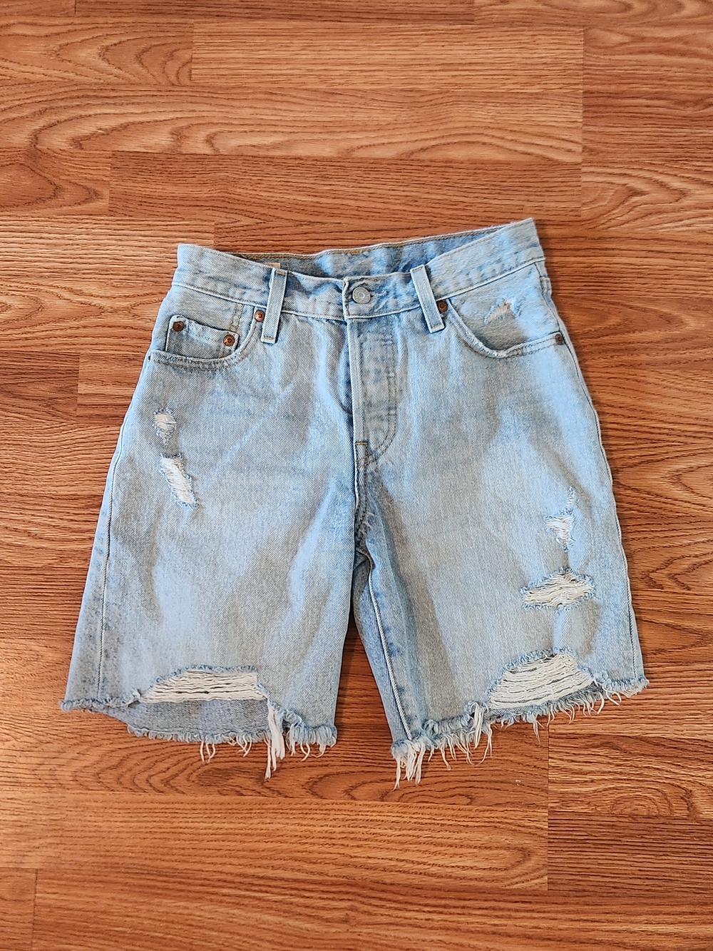 Levi's Light Wash Distressed Denim Shorts, Bermuda Jean Shorts
